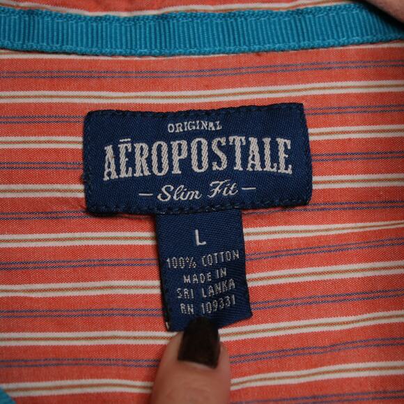 Aeropostale Orange White Striped Button Down Shirt Casual Preppy Size L - Picture 5 of 7
